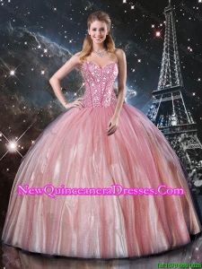 2016 Affordable Ball Gown Sweetheart Beaded Quinceanera Dresses in Pink