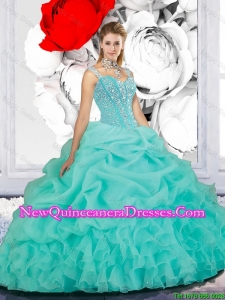 2016 Delicate Beaded Ball Gown Straps Sweet 16 Dresses in Turquoise