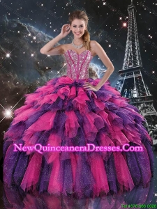 2016 Luxurious Beaded and Sweetheart Quinceanera Dresses in Multi Color