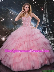 Comfortable Beaded Ball Gown Pink Sweet 16 Dresses with Floor Length