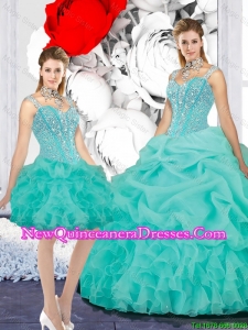 Elegant Straps Ball Gown Detachable Quinceanera Dresses in Turquoise