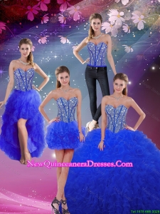 Dynamic Sweetheart Beaded and Ruffles Royal Blue Detachable Quinceanera Dresses