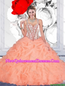 Elegant Orange Ball Gown Straps Quinceanera Dresses with Beading