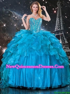 Pretty Ball Gown Beaded Detachable Quinceanera Gowns in Blue