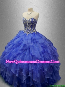 Classical Beaded Blue Quinceanera Gowns with Ruffles