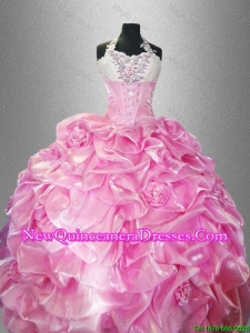 Classical Halter Top Quinceanera Dresses with Pick Ups and Hand Made Flowers