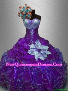 Classical Sequined Purple Sweet 16 Gowns with Ruffles