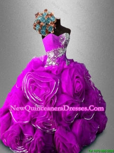 Classical Rolling Flowers Sweetheart Quinceanera Dresses in Fuchsia