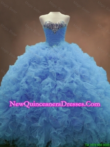Classical Sweetheart Ruffles and Beaded Quinceanera Gowns in Blue
