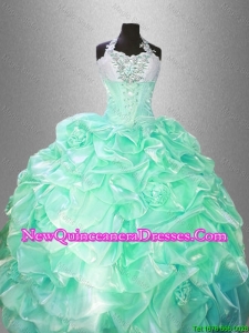 Discount Halter Top Sweet 16 Gowns with Hand Made Flowers