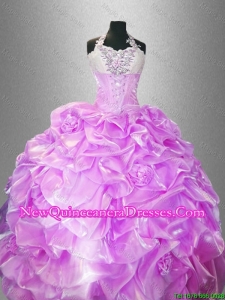 Discount Hand Made Flowers Quinceanera Dresses with Halter Top