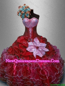 Discount Sweetheart Quinceanera Gowns in Wine Red