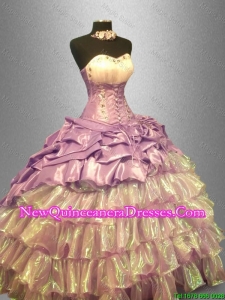 2015 Discount Sweetheart Quinceanera Dresses with Beading and Ruffled Layers