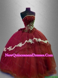 Custom Made Appliques Strapless Quinceanera Gowns with Beading