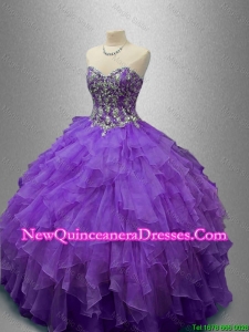 Custom Made Purple Sweet 16 Gowns with Beading and Ruffles