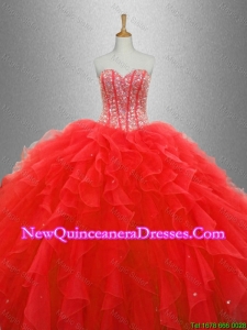 Custom Made Red Sweet 16 Dresses with Beading and Ruffles