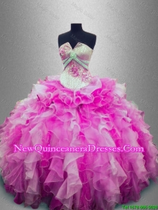 Custom Made Strapless Beaded Multi Color Sweet 16 Gowns with Ruffles