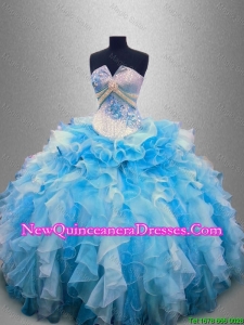 Custom Made Strapless Beaded and Ruffles Quinceanera Gowns in Multi Color