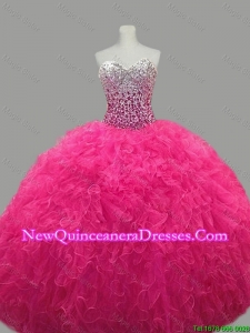 Custom Made Sweetheart Hot Pink Quinceanera Dresses with Beading and Ruffles