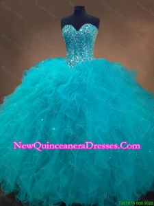 Discount Beaded and Ruffles Quinceanera Gowns in Aqua Blue