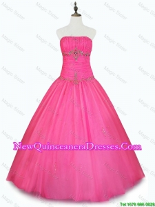 Discount Strapless Hot Pink Quinceanera Dresses with Beading