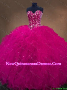 Discount Sweetheart Beaded Quinceanera Dresses in Hot Pink