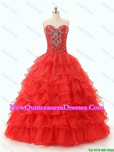 Custom Made Beaded and Ruffled Layers Quinceanera Dresses in Red