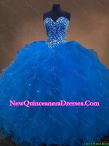 Custom Made Sweetheart Beaded Blue Quinceanera Dresses with Ruffles