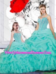 2016 Spring New Style Ball Gown Straps Macthing Sister Dresses in Turquoise