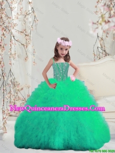 2015 Winter Popular Spaghetti Apple Green Mini Quinceanera Dresses with Beading and Ruffles