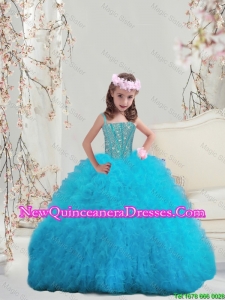 Perfect Beaded and Ruffles Spaghetti Mini Quinceanera Dresses in Turquoise