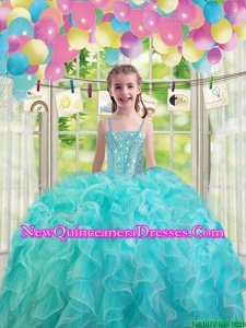 2015 Fall New Style Aqua Blue Mini Quinceanera Dresses with Ruffles and Beading