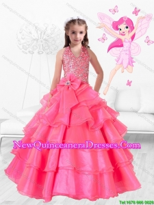 2015 Fall New Style Hand Made Flowers Rose Pink Mini Quinceanera Dresses with Halter Top