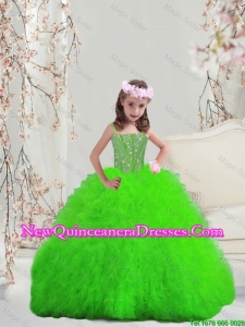 2015 Fall New Style Spring Green Spaghetti Mini Quinceanera Dresses with Beading and Ruffles