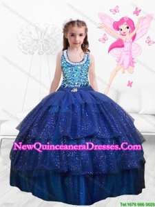 Popular Beaded Floor Length Multi Color Mini Quinceanera Dresses in Royal Blue