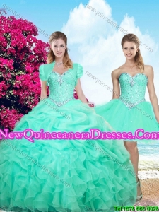 2015 Winter Top Seller Sweetheart Beaded Apple Green Quinceanera Dresses with Ruffles