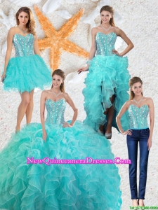 Gorgeous Aqua Blue Detachable Quinceanera Gowns with Beading and Ruffles