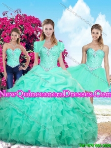 Perfect Summer Ruffles and Beaded Detachable Sweet 16 Dresses in Apple Green