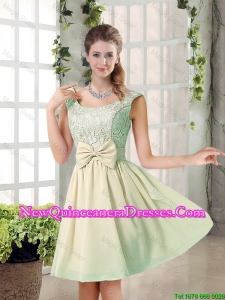 2015 Summer A Line Straps Lace Damas Dresses with Bowknot