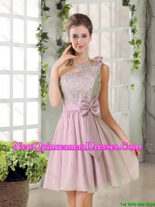 Discount A Line One Shoulder Pink Damas Dresses with Bowknot