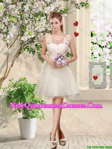 Feminine A Line Hand Made Flowers Damas Dresses in Champagne