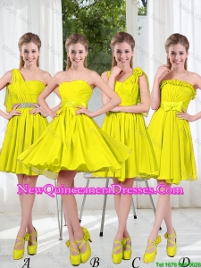2016 Summer Simple One Shoulder Damas Dresses in Yellow Green