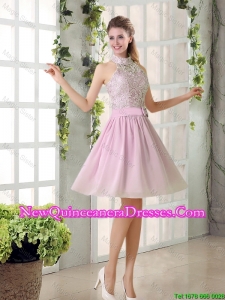 Perfect High Neck Lace Damas Dresses with Belt for 2016