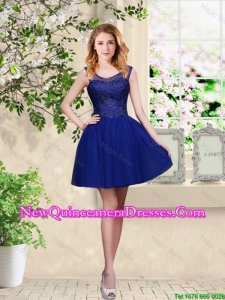 Decent Short Appliques Scoop Dama Dresses in Royal Blue