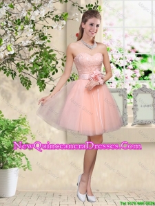 Elegant Sweetheart Baby Pink Dama Dresses with Appliques and Belt