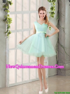 Gorgeous V Neck Strapless Damas Dresses with Bowknot