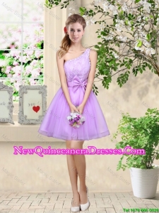 Popular A Line One Shoulder Laced Damas Dresses in Lavender