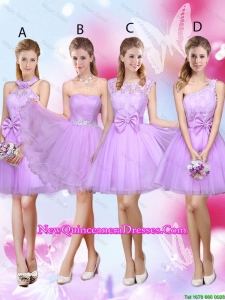 Sophisticated A Line Lavender Damas Dresses with Lace and Bowknot
