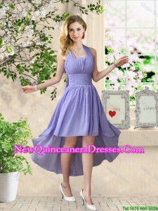Beautiful Halter Top Ruched Damas Dresses with High Low