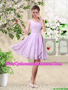Popular V Neck Lavender Dama Dresses with Beading